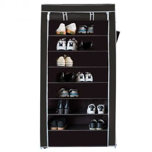 10 Tier 27 Pair Space Saving Shoe Tower Rack with Fabric Cover-Black