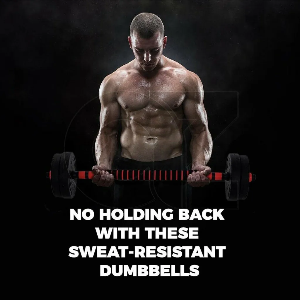 Adjustable 20KG Rubber Dumbbells with Barbell, Non-Slip Grip