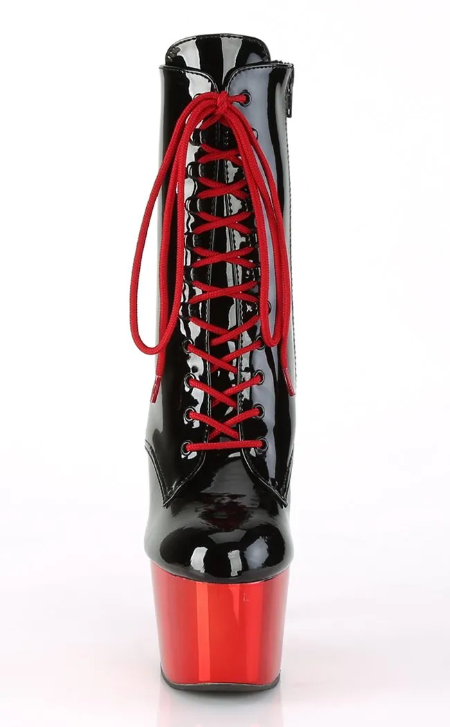 ADORE-1020 Black & Red Chrome Ankle Boots