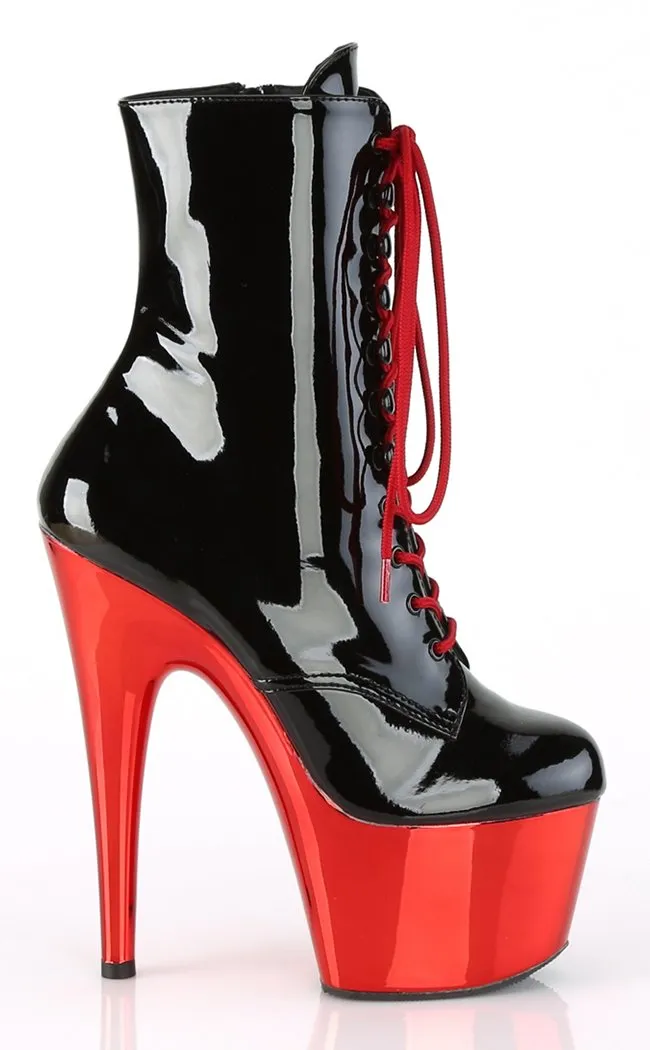 ADORE-1020 Black & Red Chrome Ankle Boots