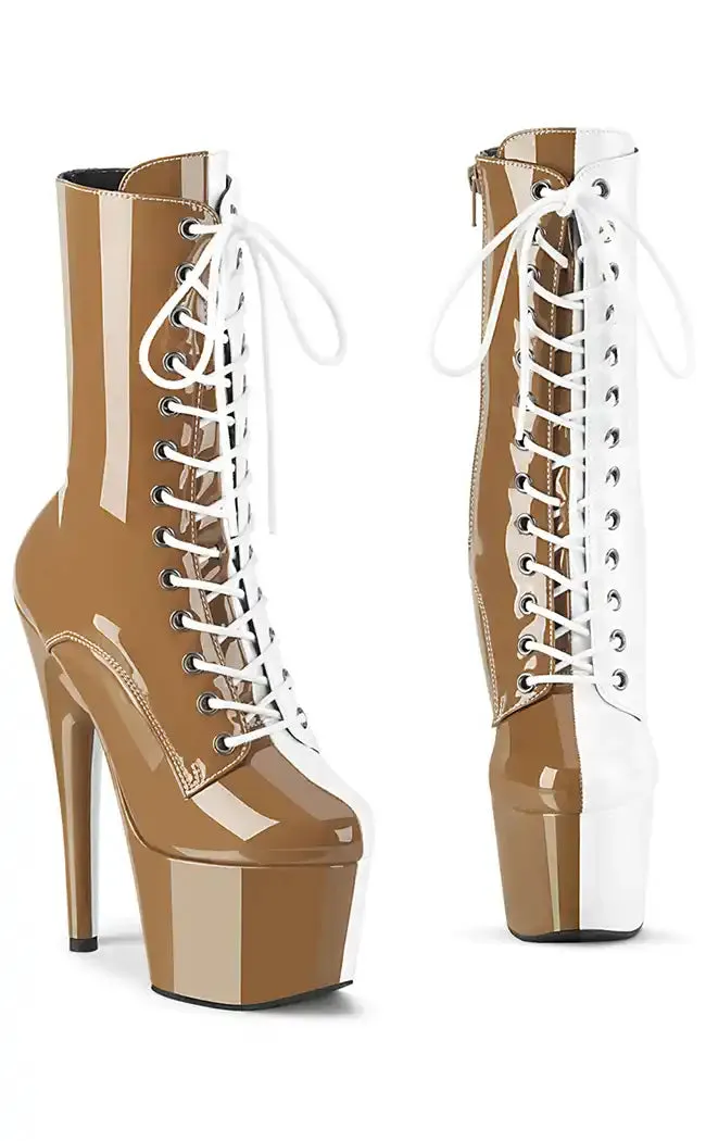 ADORE-1040TT Taupe & White Patent Boots