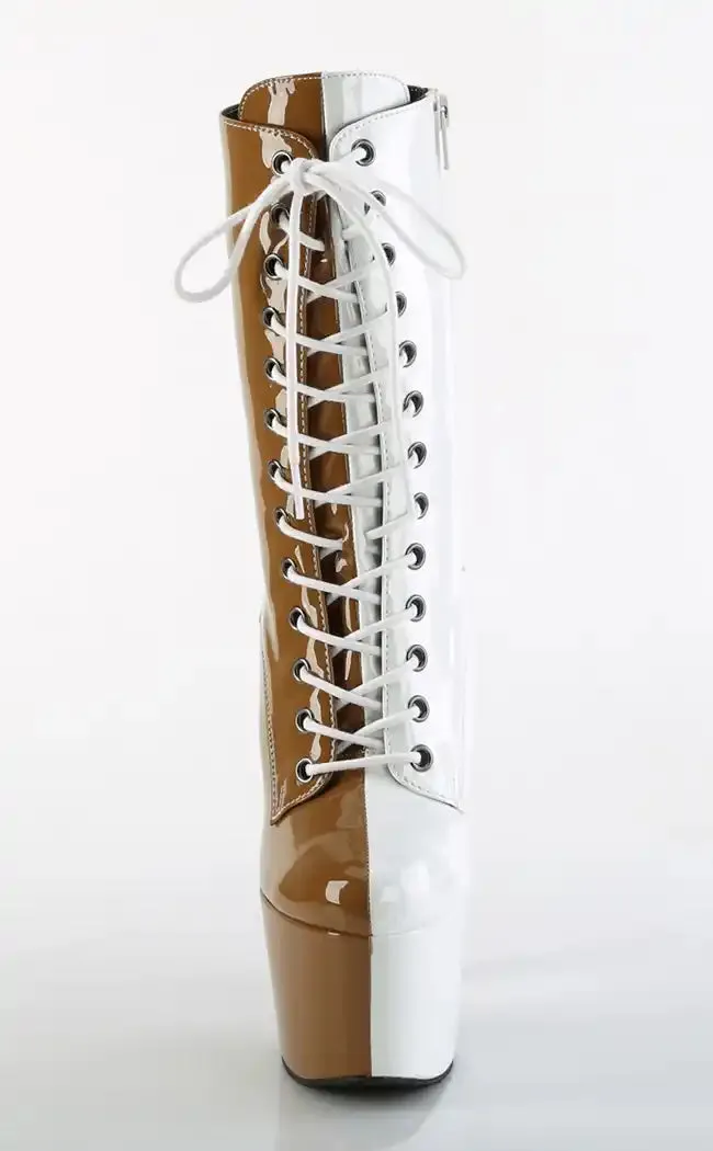 ADORE-1040TT Taupe & White Patent Boots