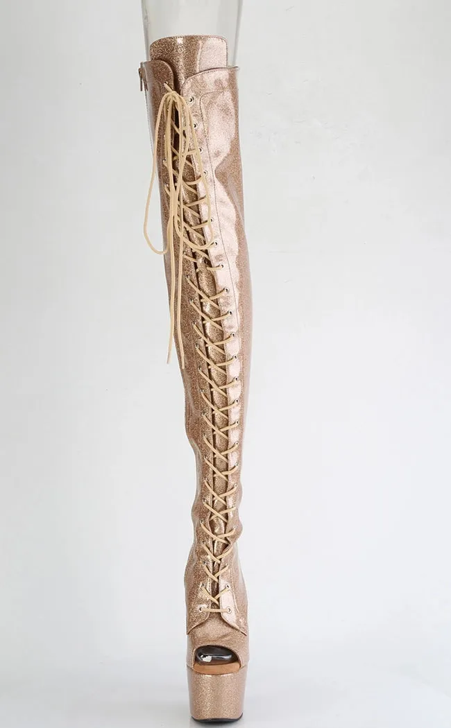 ADORE-3021GP Gold Glitter Patent Thigh High Boots