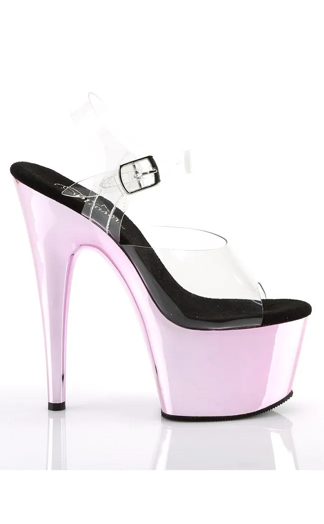 ADORE-708 Clear & Baby Pink Chrome Platform Heels