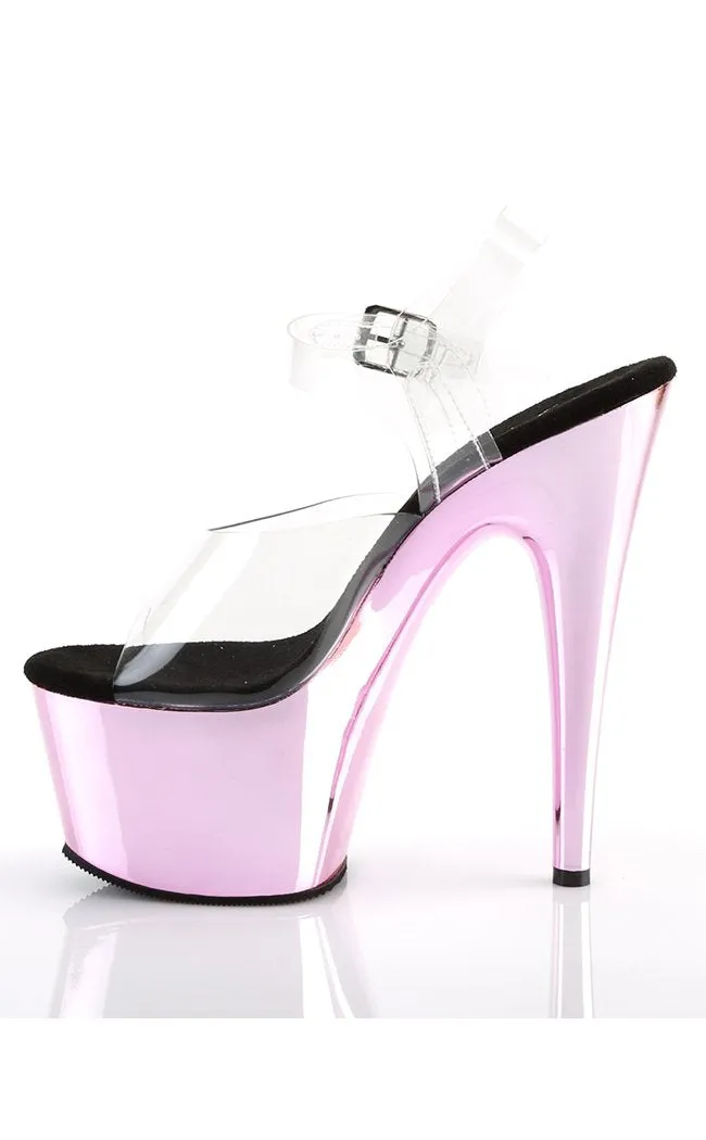 ADORE-708 Clear & Baby Pink Chrome Platform Heels