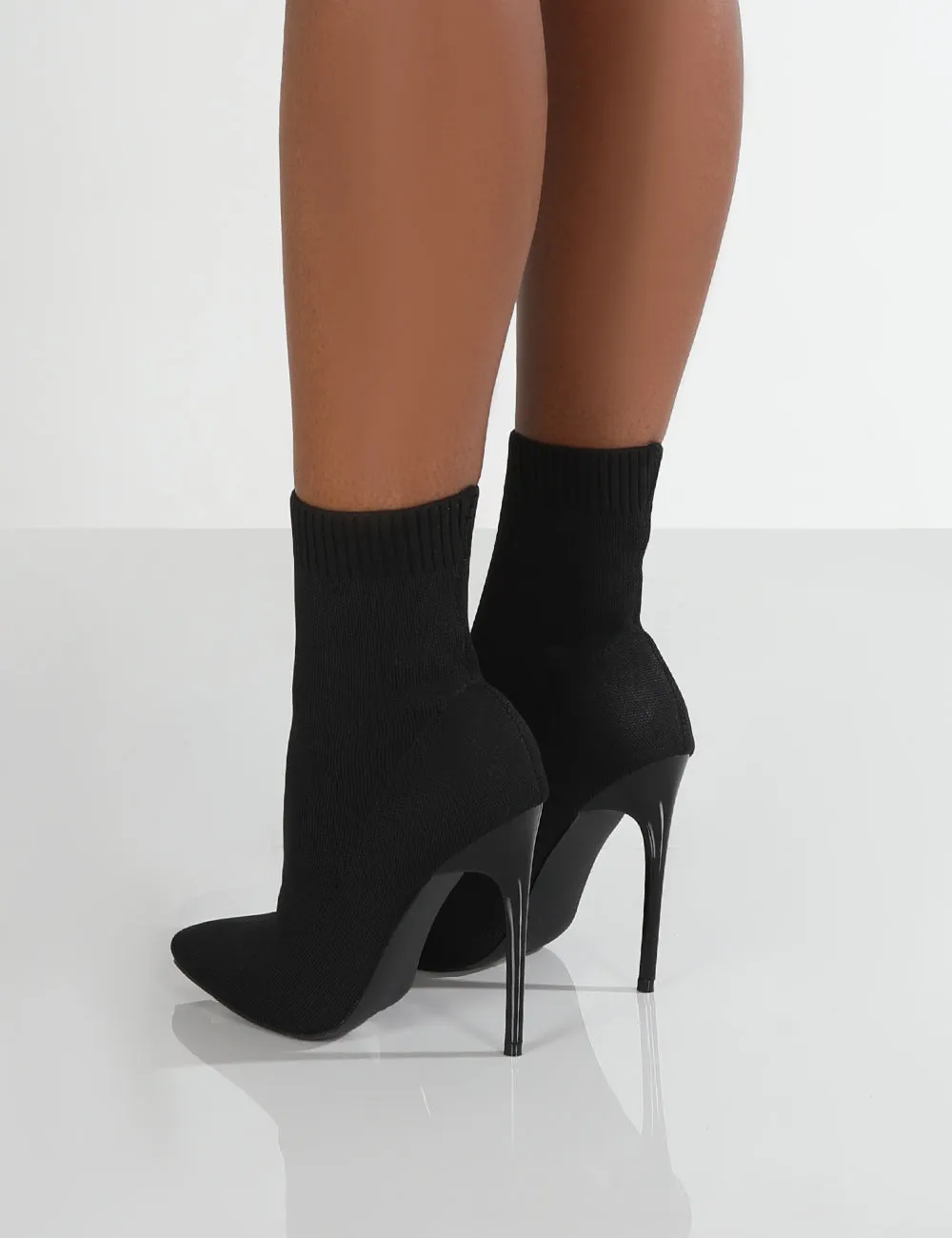 Allie Black Pointed Sock Ankle Boots