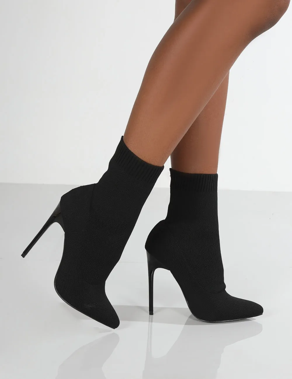 Allie Black Pointed Sock Ankle Boots