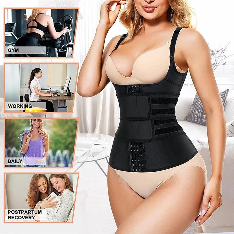 Amazing Waist Trainer Body Shaper for Women - Plus Size 2 Straps Steel Bones Workout - Sauna Trimmer Neoprene Slimming Exercise Corset Tops (FH)(FHW1)(1U31)(1U24)