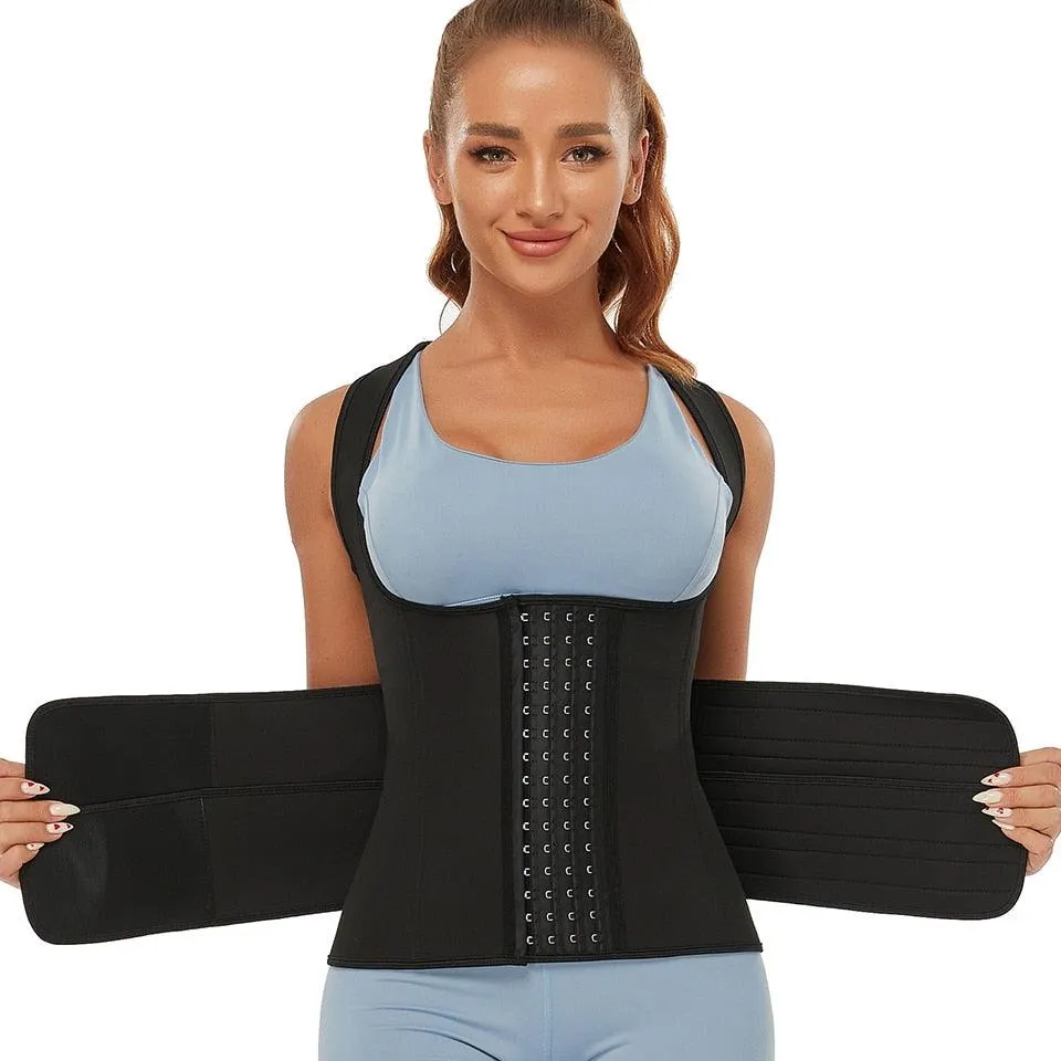 Amazing Waist Trainer Body Shaper for Women - Plus Size 2 Straps Steel Bones Workout - Sauna Trimmer Neoprene Slimming Exercise Corset Tops (FH)(FHW1)(1U31)(1U24)