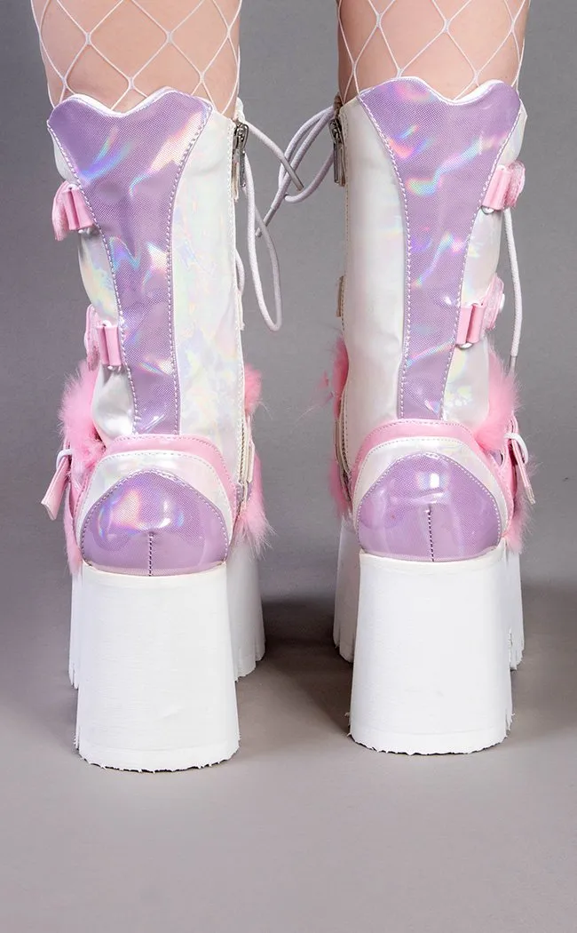 ASHES-120 Baby Pink & Lavender Holo Platform Boots