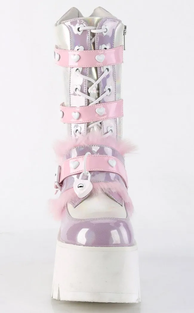 ASHES-120 Baby Pink & Lavender Holo Platform Boots