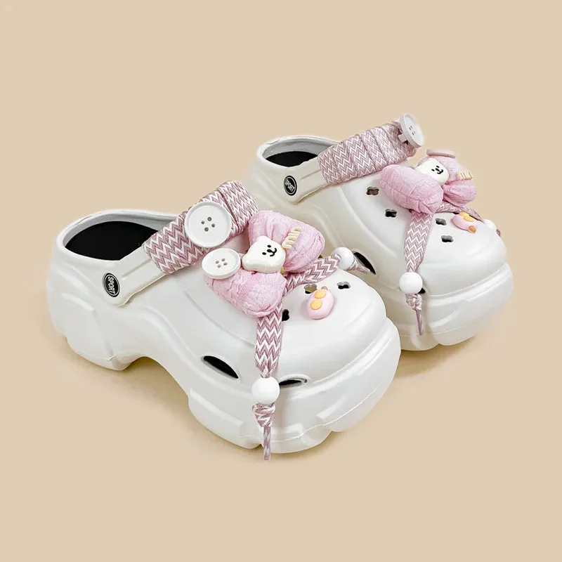 Baby Pink Bear Chunky Slip on Outdoor Clogs - Women's