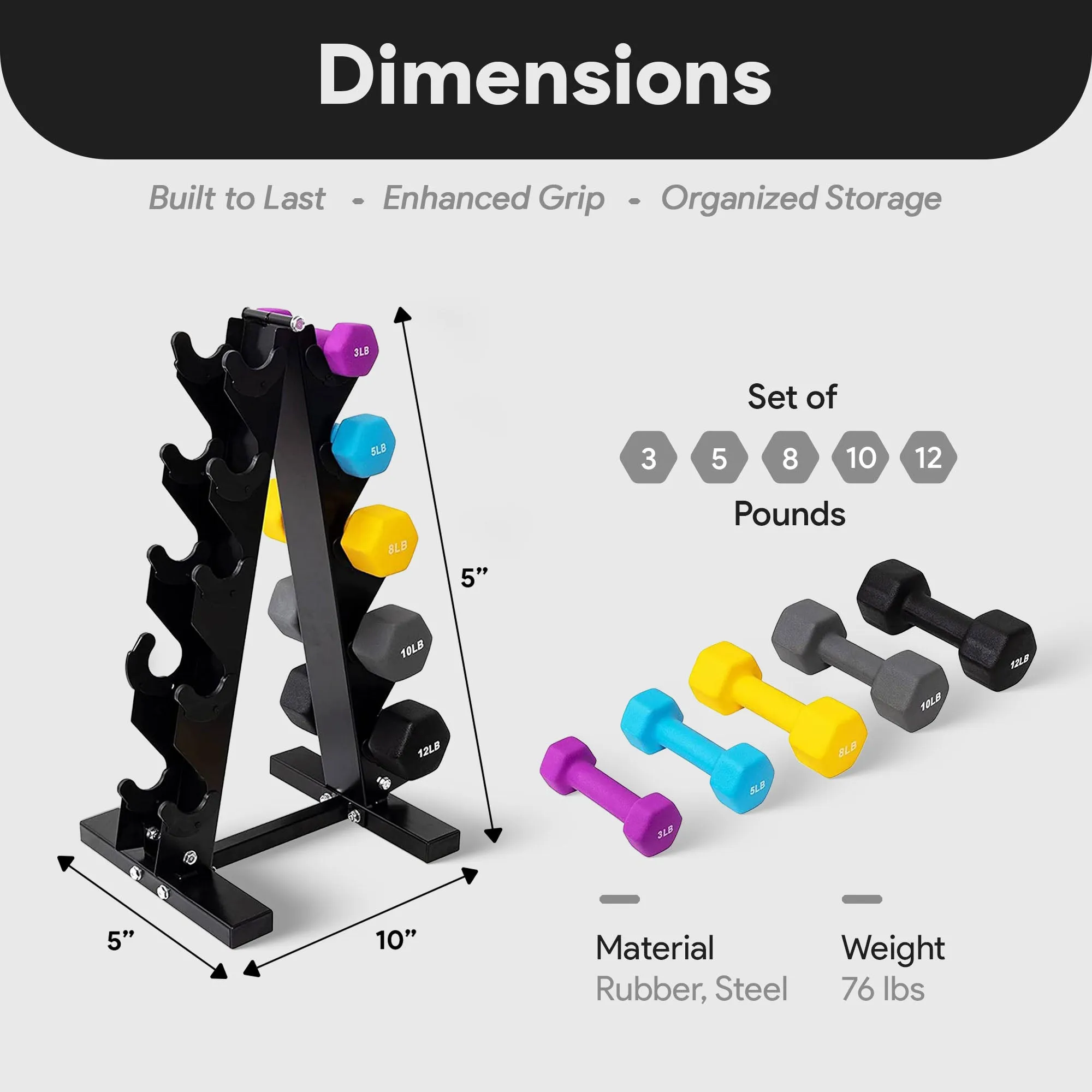 BalanceFrom Fitness 76 Pound Neoprene Coated Dumbbell Set with Stand, Multicolor