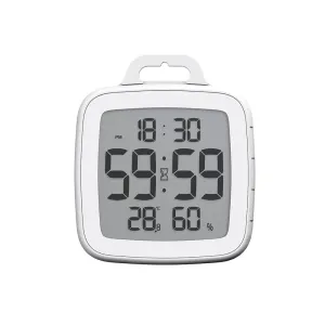 BALDR Waterproof Shower Clock with Timer for Bathrooms - Displays Time, Temperature & Humidity - w/ Built-in Stand & Wall Mount Hole