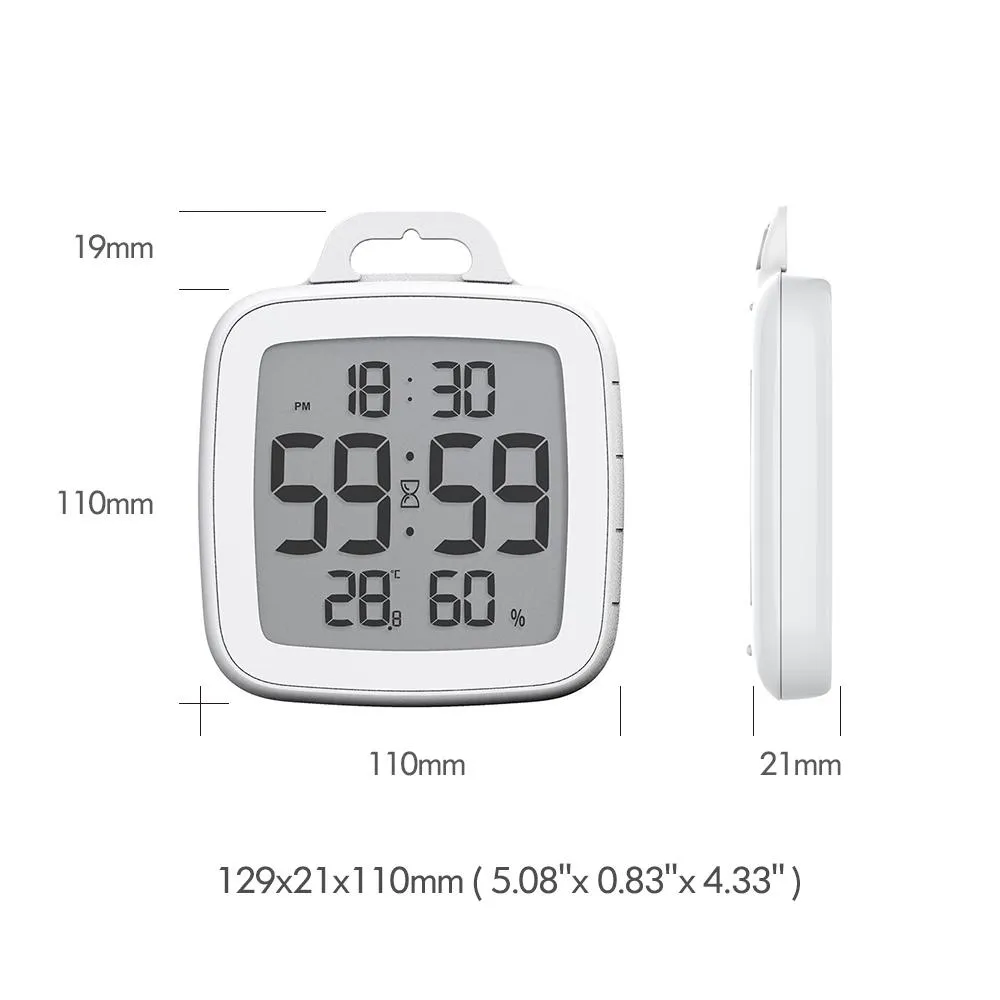 BALDR Waterproof Shower Clock with Timer for Bathrooms - Displays Time, Temperature & Humidity - w/ Built-in Stand & Wall Mount Hole