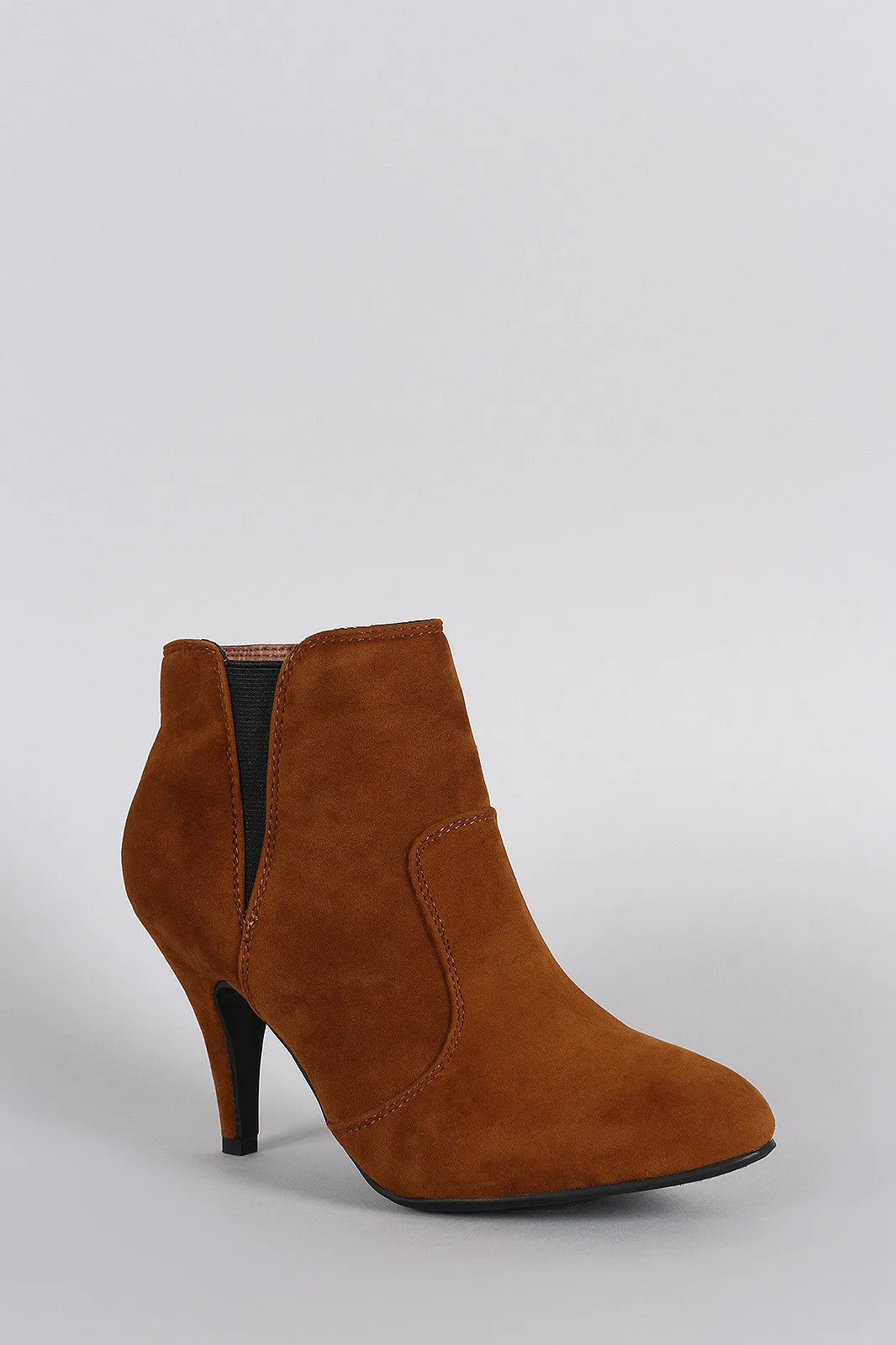 Bamboo Suede Elastic Gore Almond Toe Heeled Booties