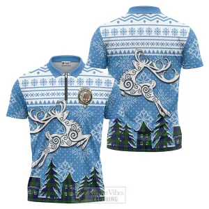 Bannatyne Clan Christmas Zipper Polo Shirt Celtic Reindeer Style