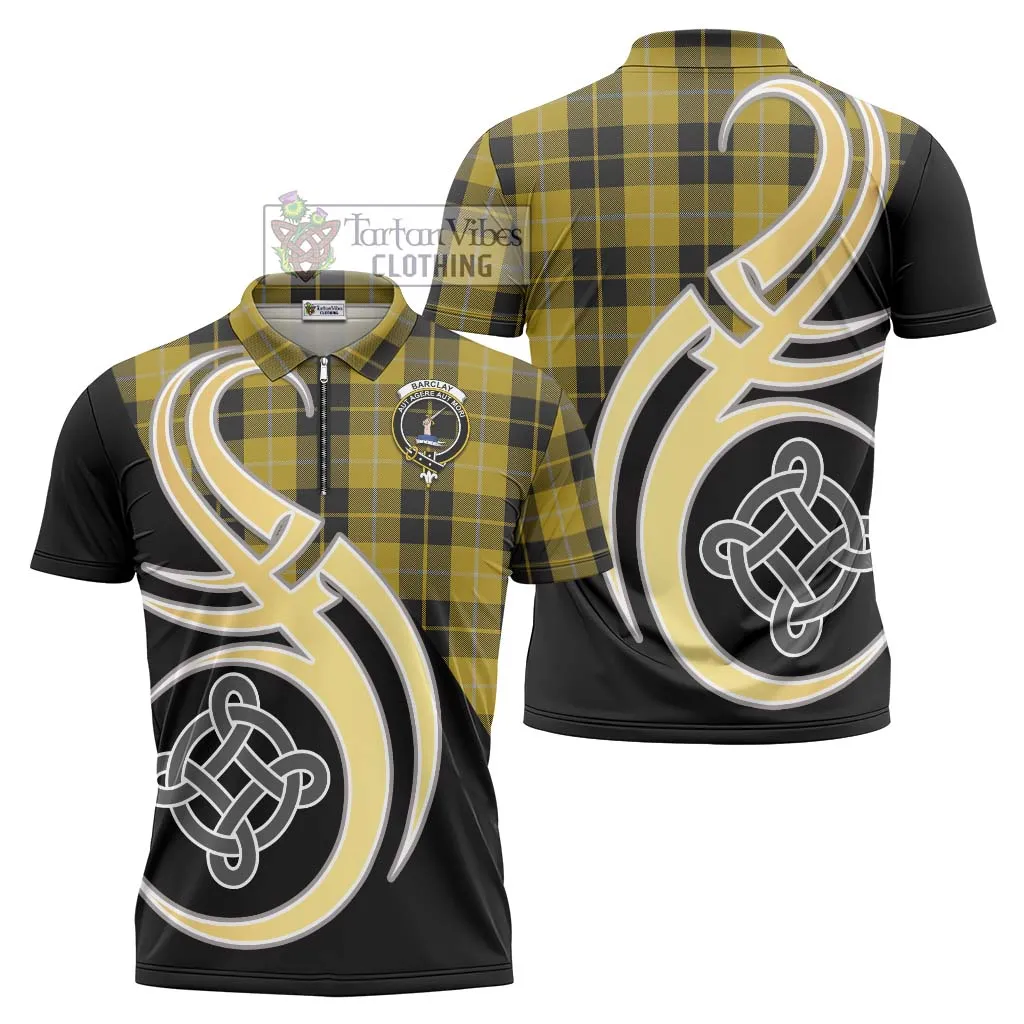 Barclay Dress Tartan Zipper Polo Shirt with Family Crest and Celtic Symbol Style