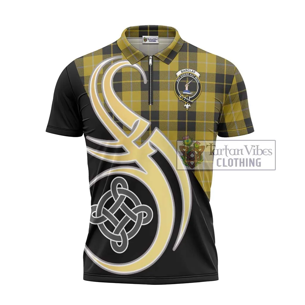 Barclay Dress Tartan Zipper Polo Shirt with Family Crest and Celtic Symbol Style