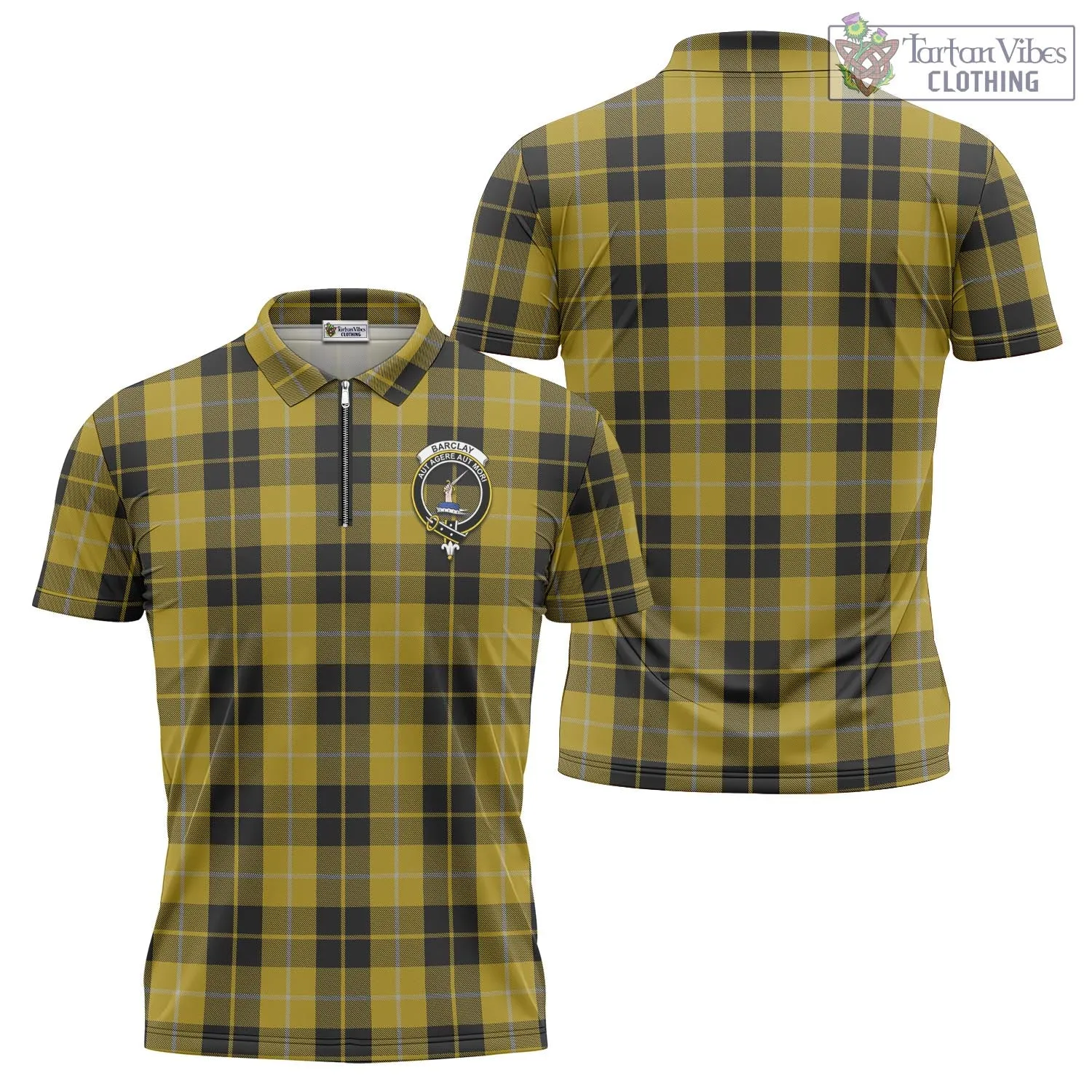 Barclay Dress Tartan Zipper Polo Shirt with Family Crest