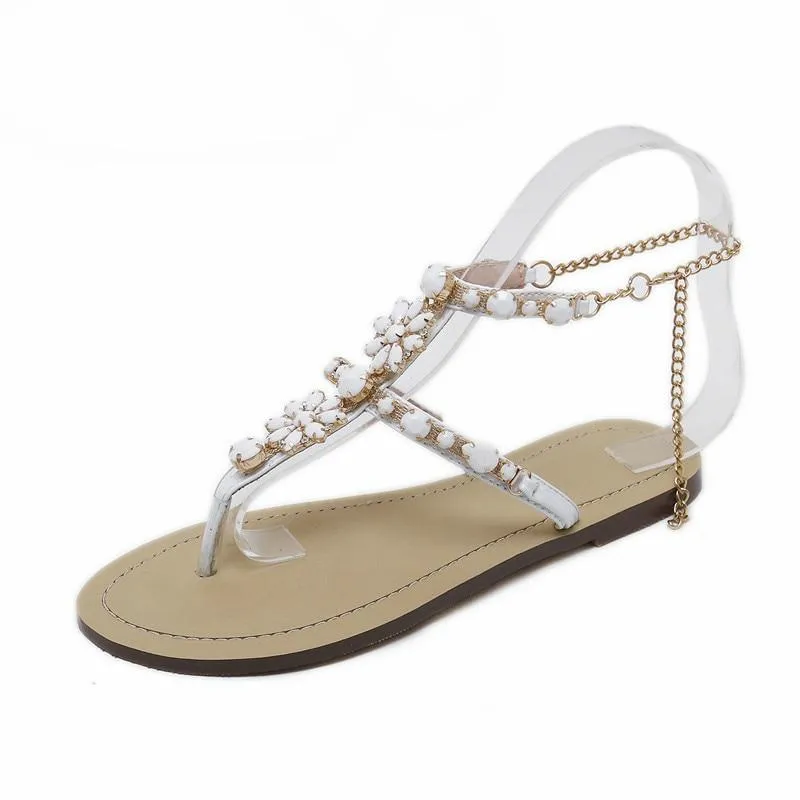 Bejeweled Floral Summer Sandals with Chains