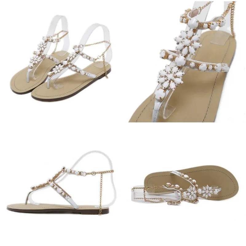 Bejeweled Floral Summer Sandals with Chains