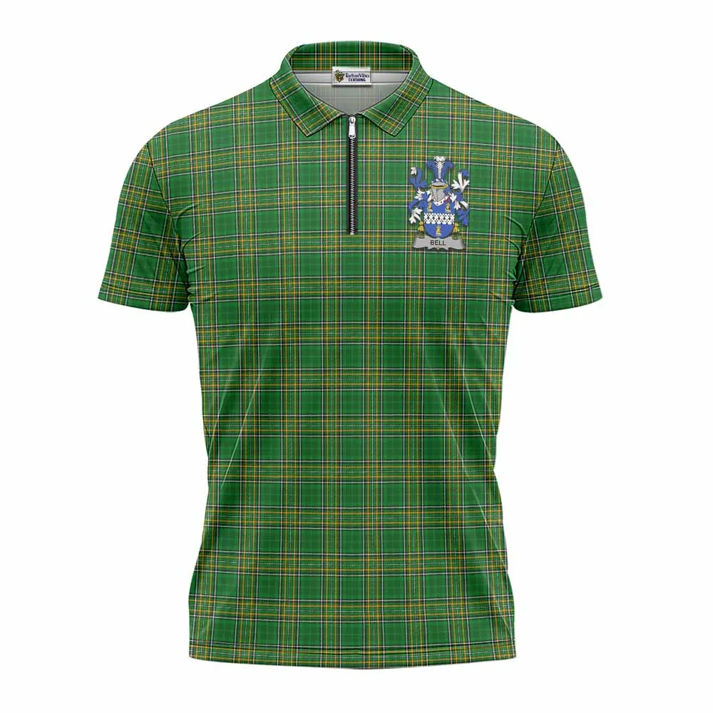 Bell Irish Clan Tartan Zipper Polo Shirt with Coat of Arms