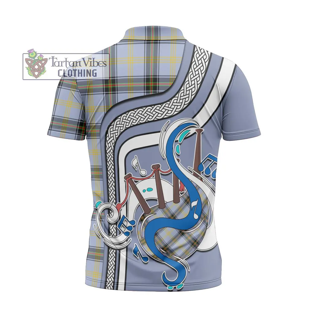 Bell Tartan Zipper Polo Shirt with Epic Bagpipe Style