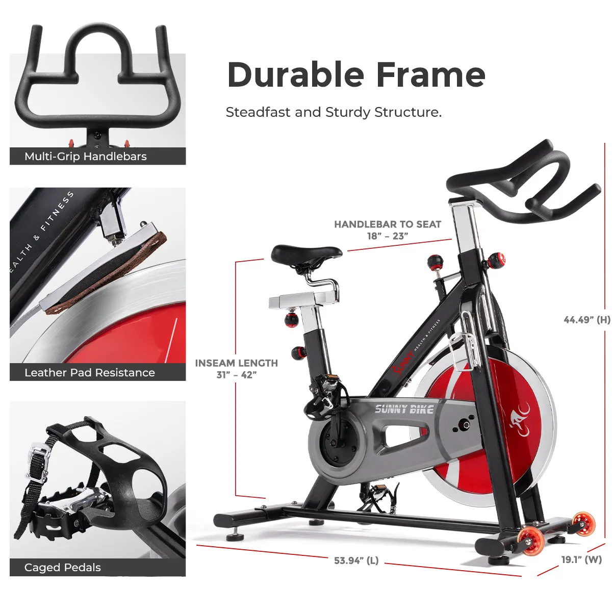 Belt Drive Indoor Cycling Bike with 49 LB Flywheel