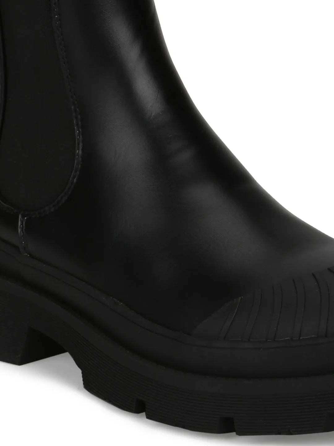 Black PU Patterned Oxford Ankle Boots