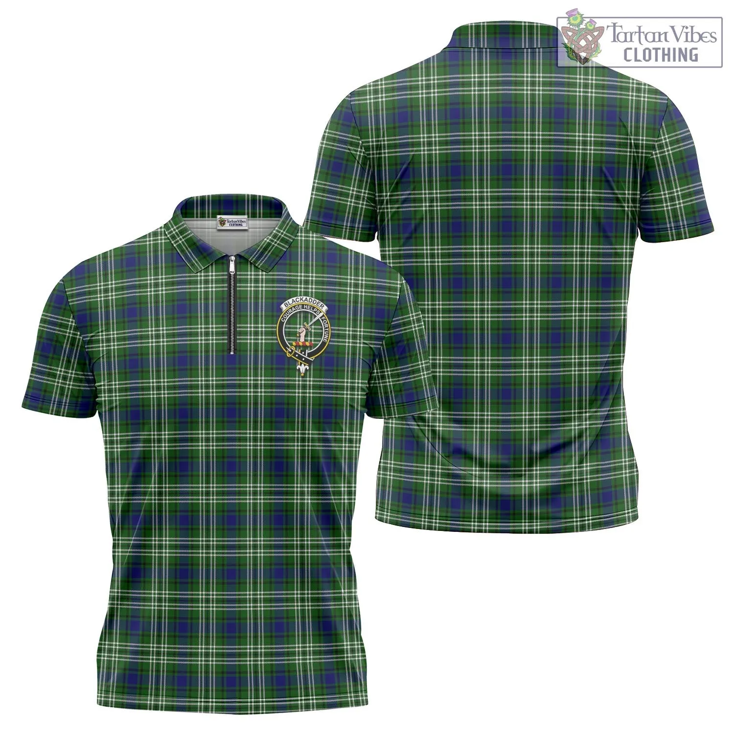 Blackadder Tartan Zipper Polo Shirt with Family Crest