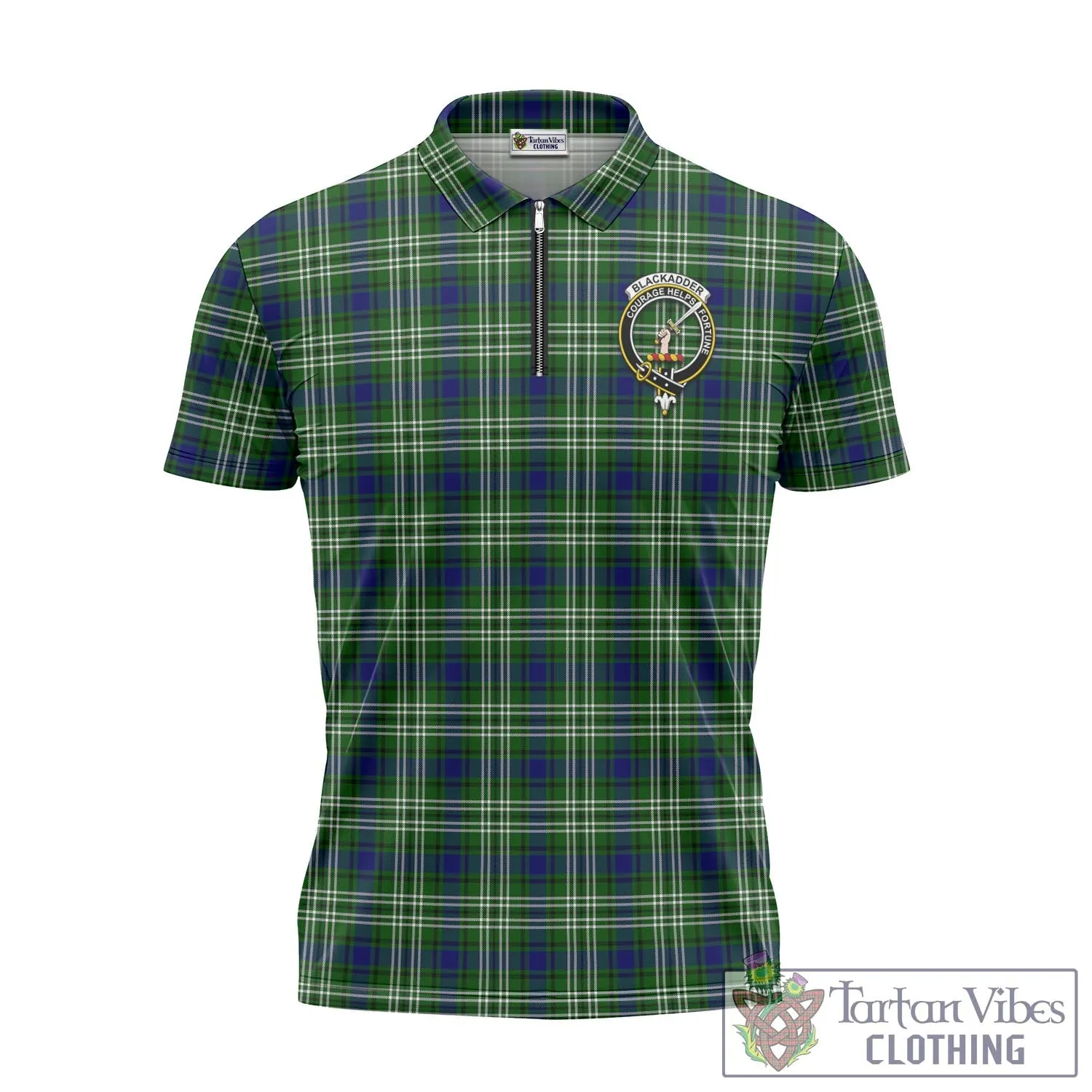 Blackadder Tartan Zipper Polo Shirt with Family Crest