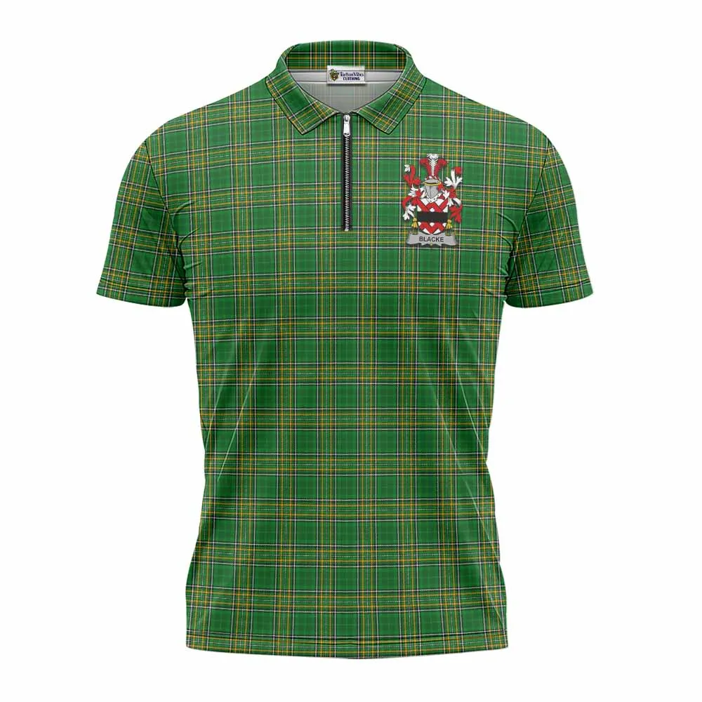 Blacke Irish Clan Tartan Zipper Polo Shirt with Coat of Arms