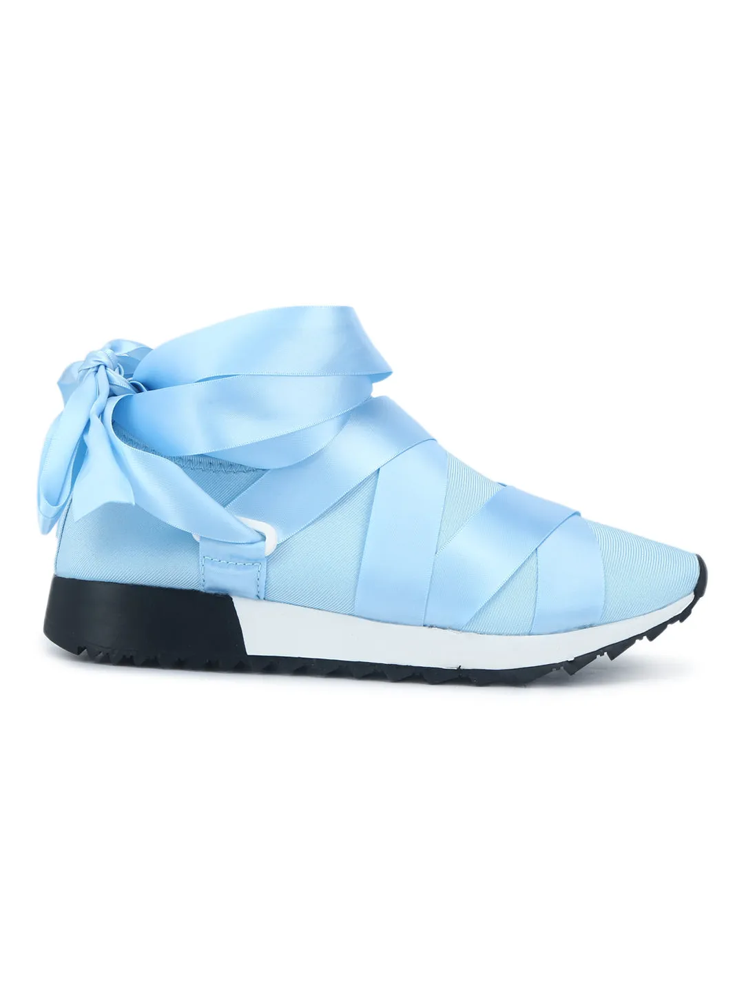 Blue Lycra Lace-Up Slip-On Sneakers