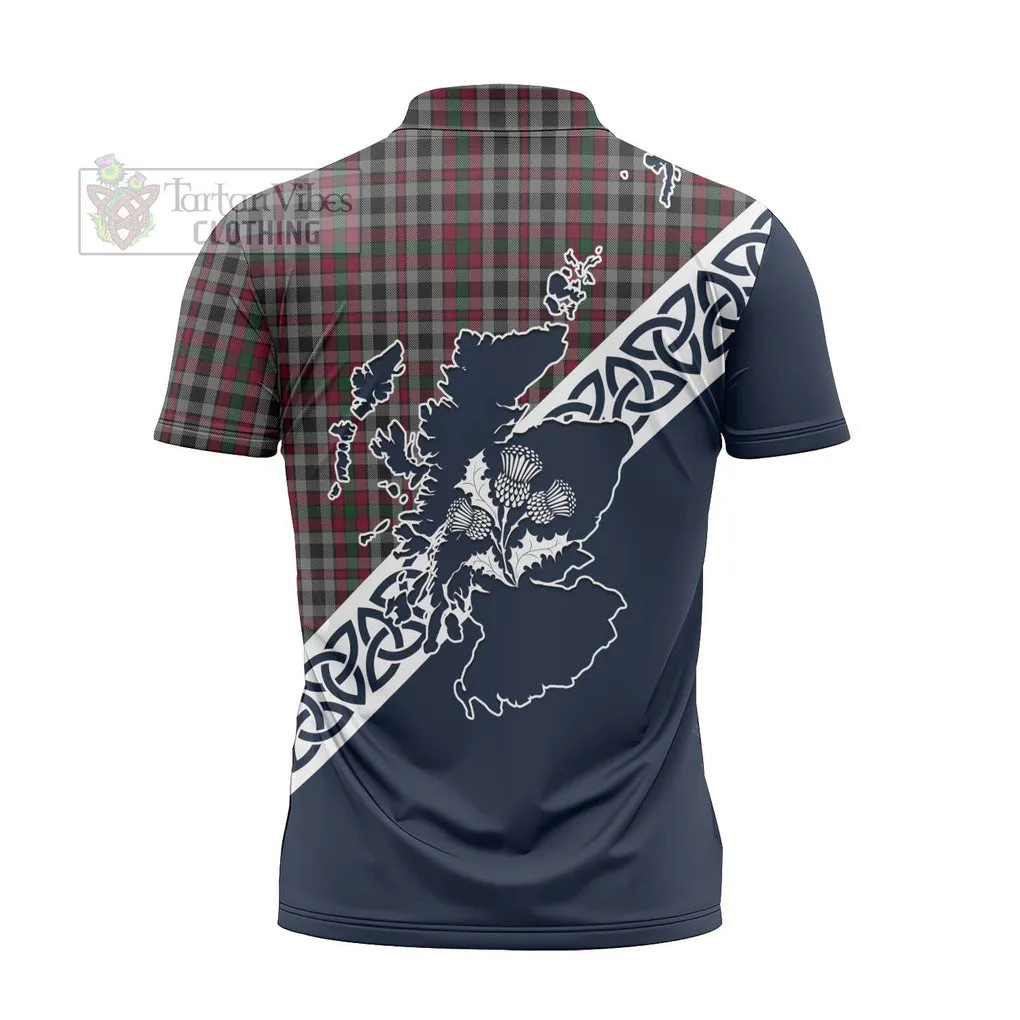 Borthwick Tartan Zipper Polo Shirt Featuring Thistle and Scotland Map