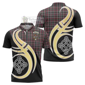 Borthwick Tartan Zipper Polo Shirt with Family Crest and Celtic Symbol Style