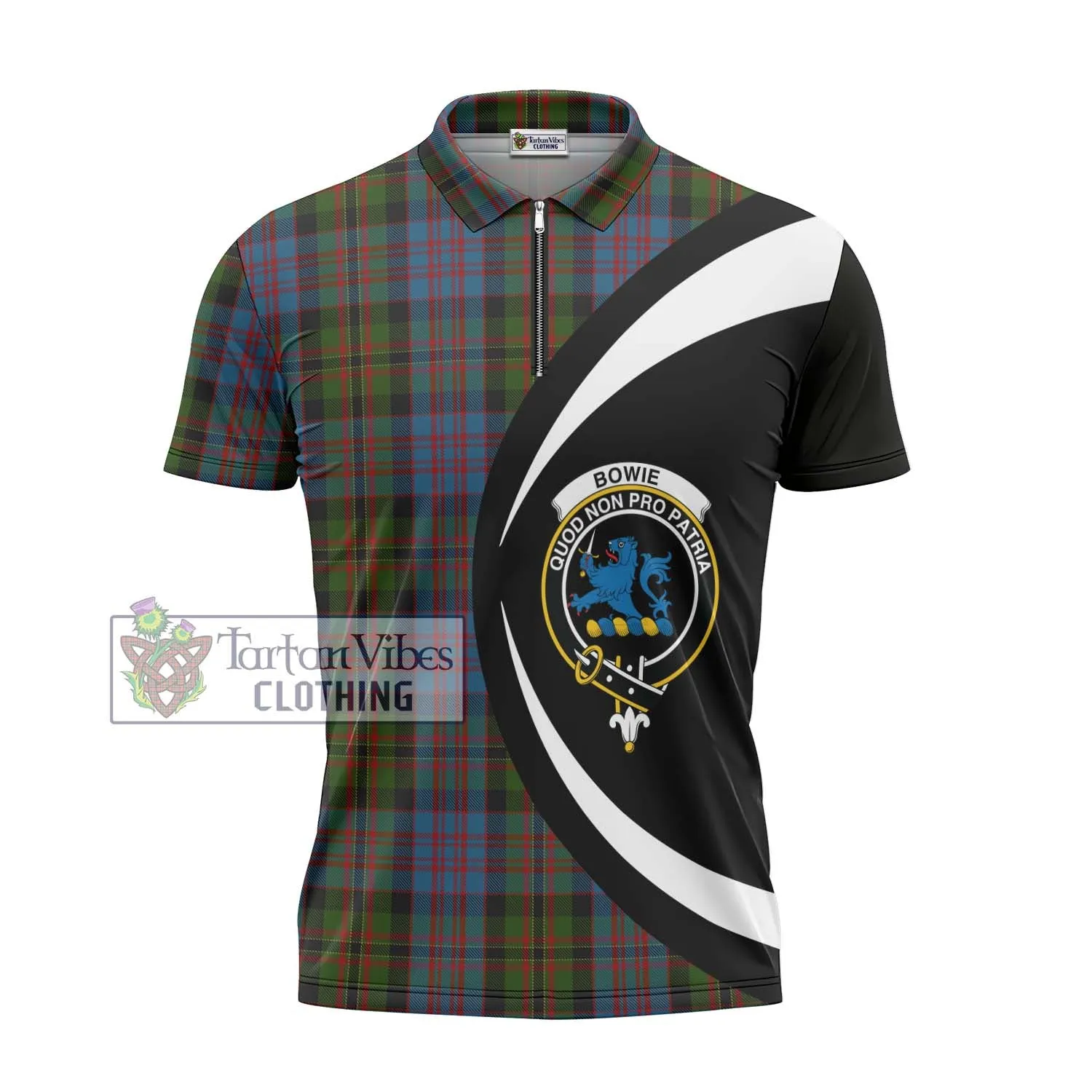 Bowie Tartan Zipper Polo Shirt with Family Crest Circle Style