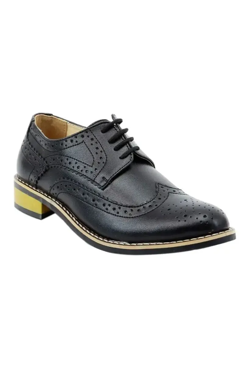 Boys Lace Up Leather  Brogue Shoes - Black