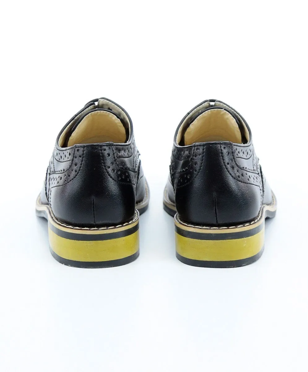 Boys Lace Up Leather  Brogue Shoes - Black