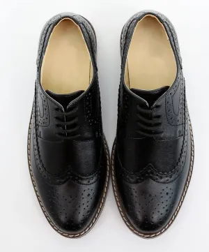 Boys Lace Up Leather  Brogue Shoes - Black