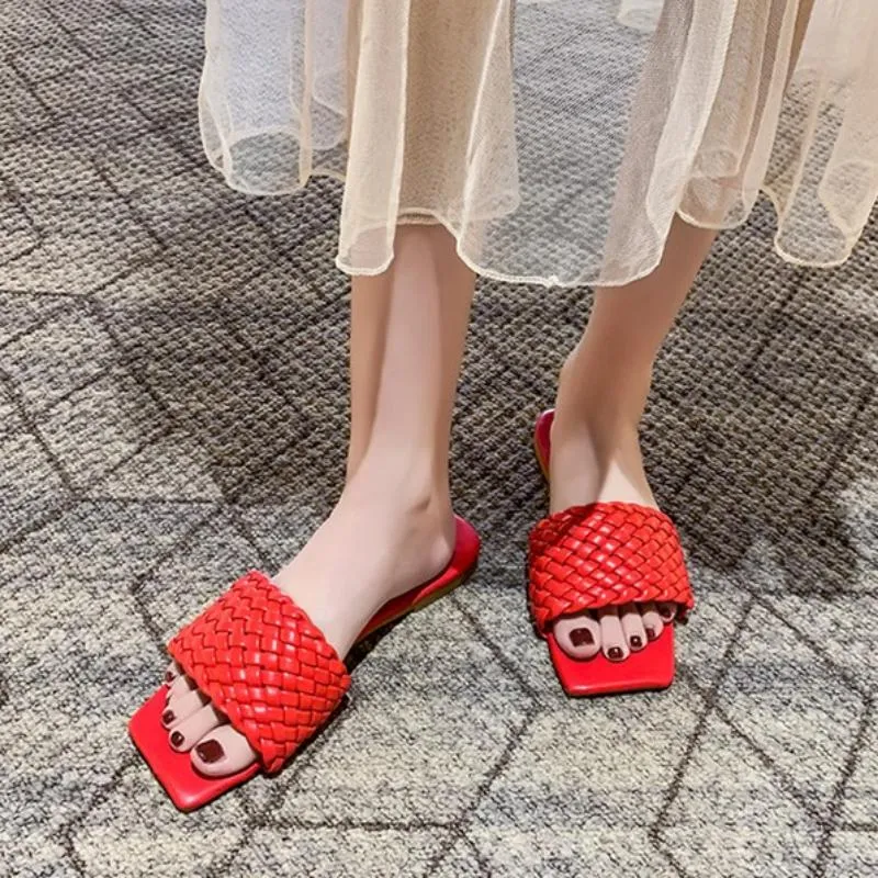 Braided Open Toe Slip-On Flat Slippers