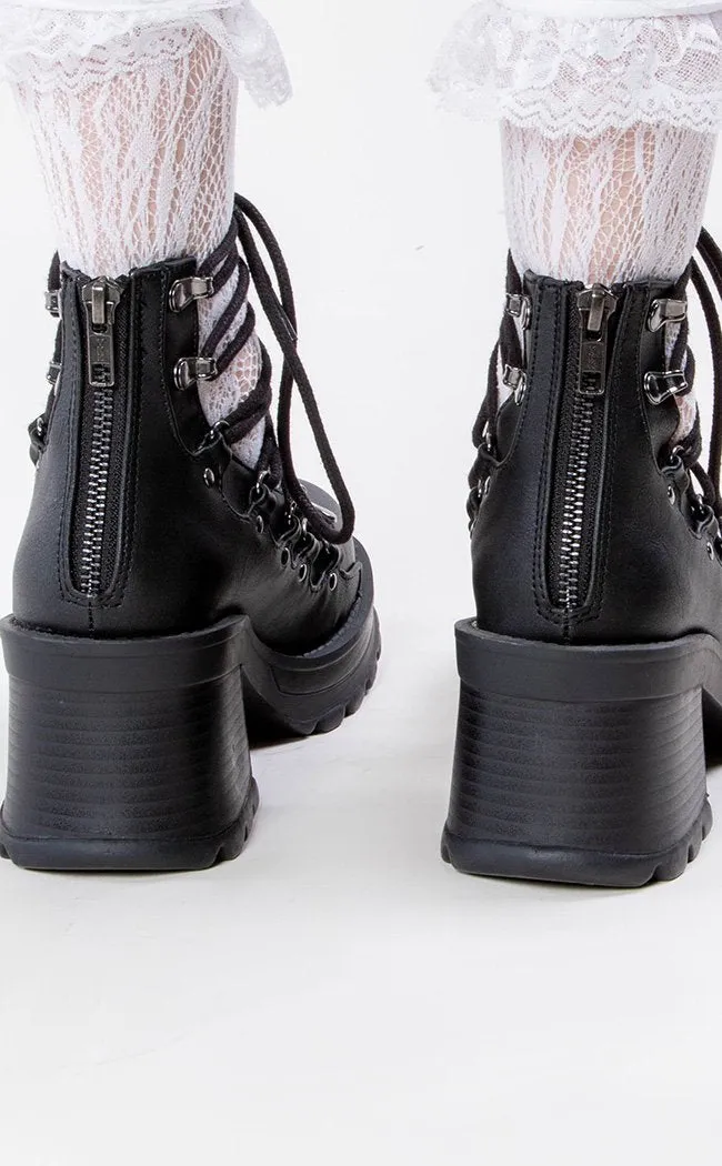 BRATTY-32 Black Lace Up Ankle Bootie