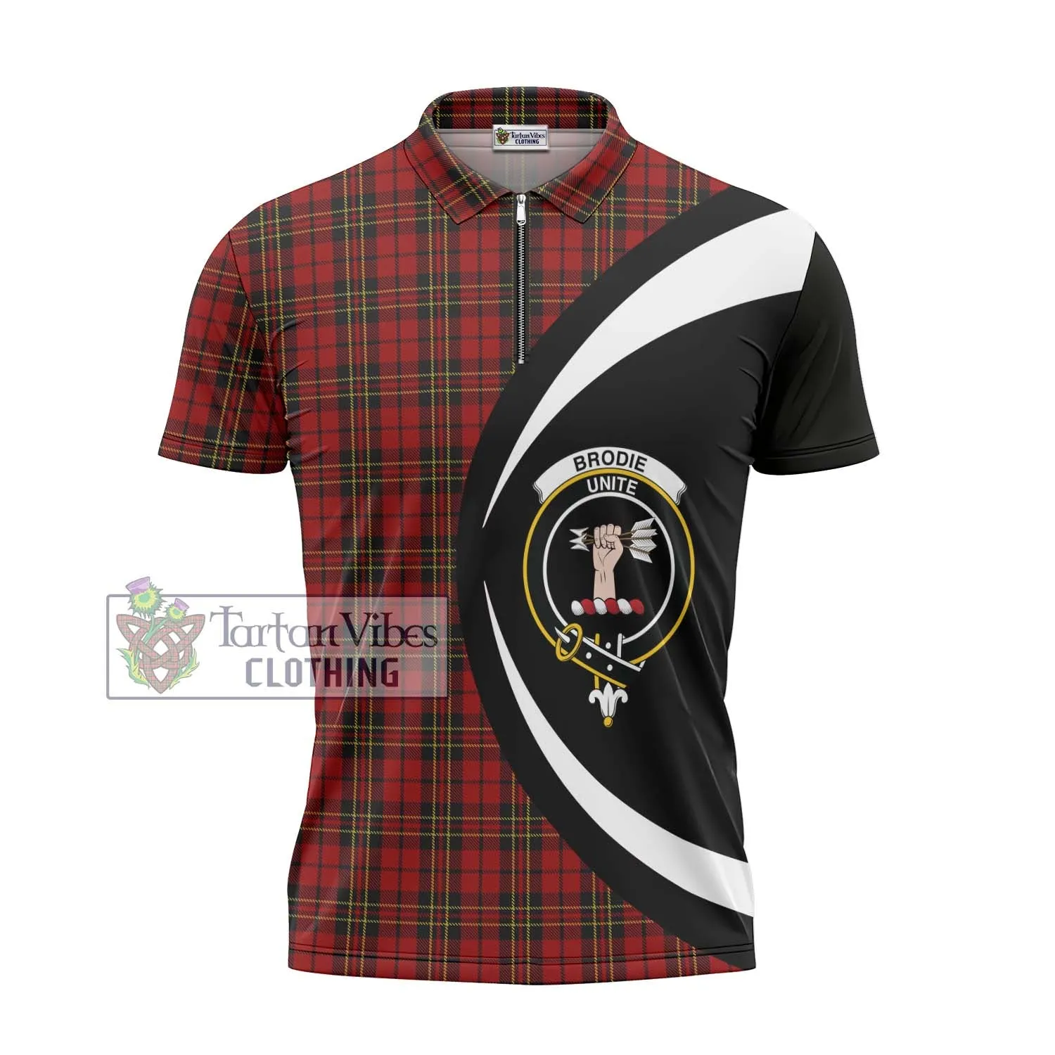 Brodie Tartan Zipper Polo Shirt with Family Crest Circle Style