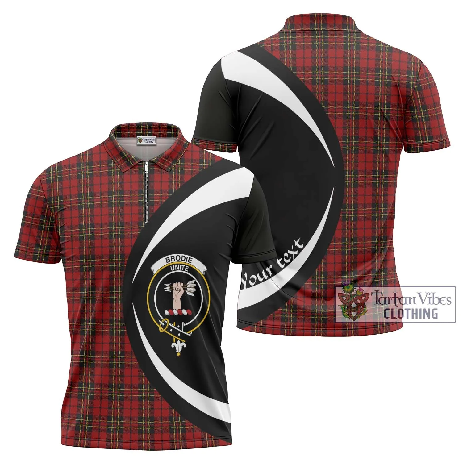 Brodie Tartan Zipper Polo Shirt with Family Crest Circle Style