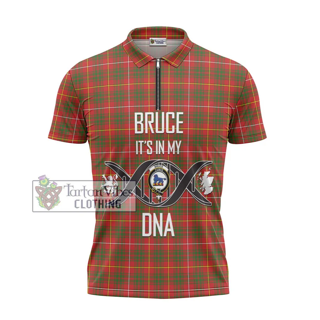 Bruce Modern Tartan Zipper Polo Shirt with Family Crest DNA In Me Style