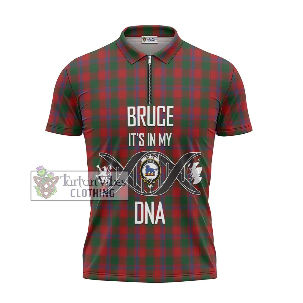 Bruce Old Tartan Zipper Polo Shirt with Family Crest DNA In Me Style