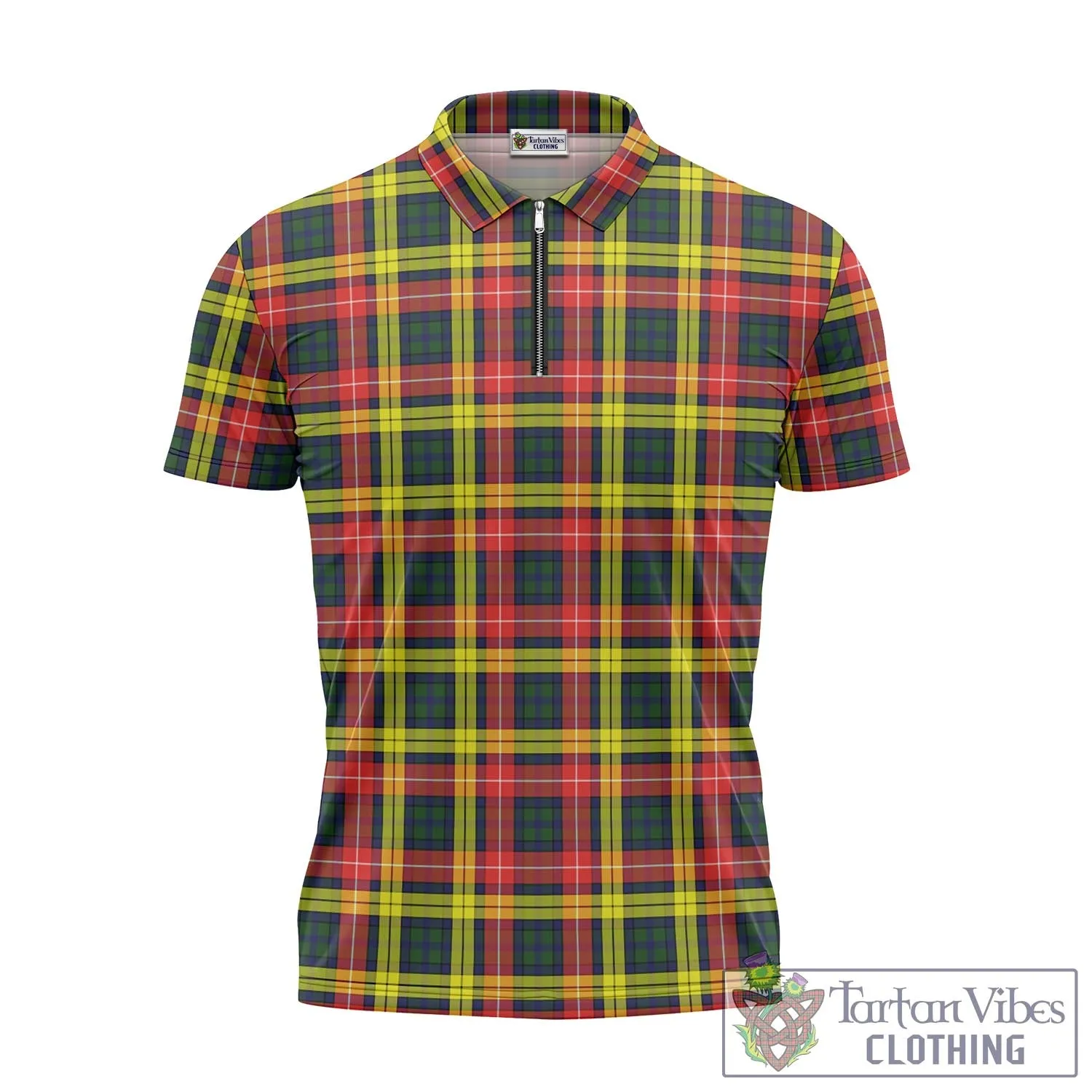 Buchanan Modern Tartan Zipper Polo Shirt