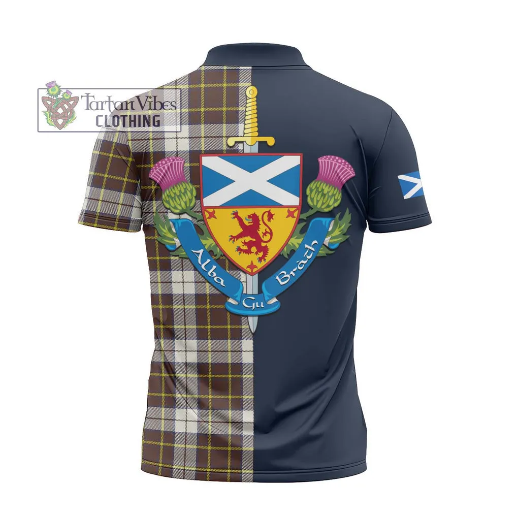 Burns Battalion Weathered Tartan Zipper Polo Shirt Alba with Scottish Lion Royal Arm Half Style