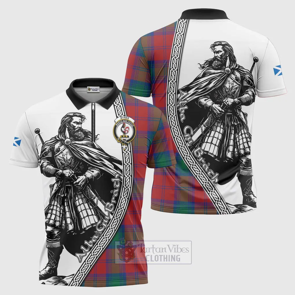 Byres (Byses) Tartan Clan Crest Zipper Polo Shirt with Highlander Warrior Celtic Style