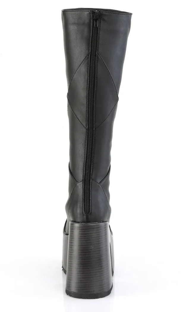 CAMEL-280 Black Vegan Patchwork Knee Boots